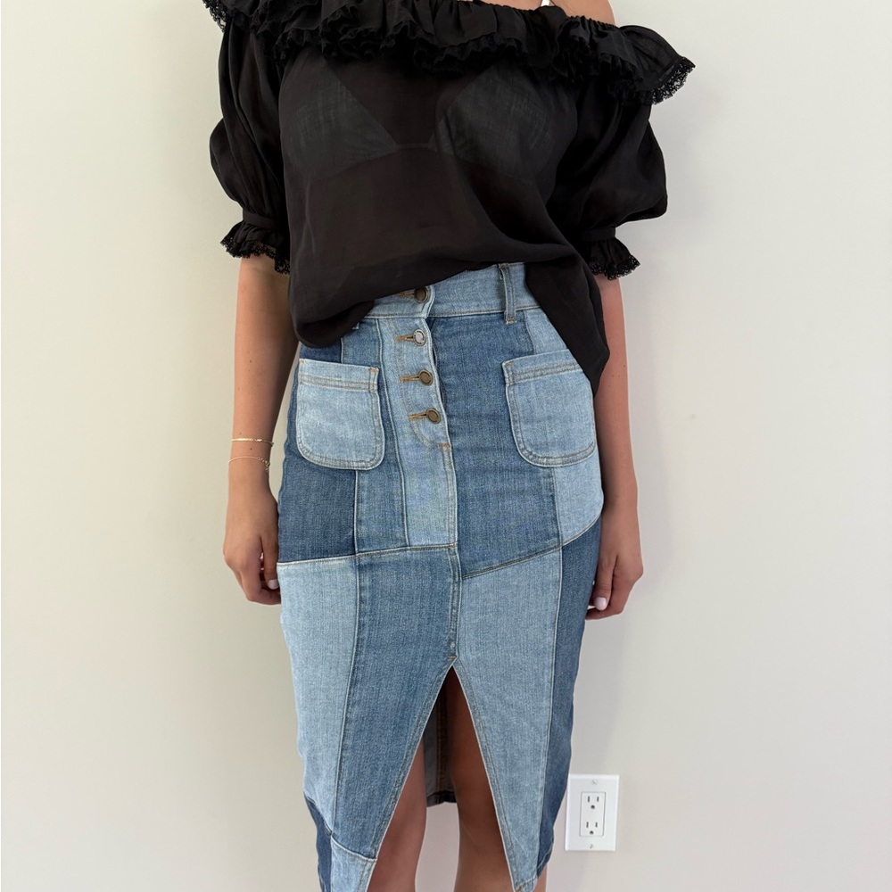 Ramy Brook Relaxed Blue Jeans with Modern Patchwork